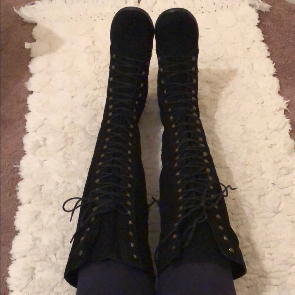 Black over the knee lace up boots!